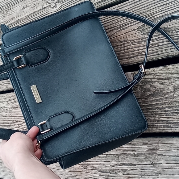 Kate spade black leather satchel crossbody handbag purse EUC tote bag authentic - Picture 1 of 11